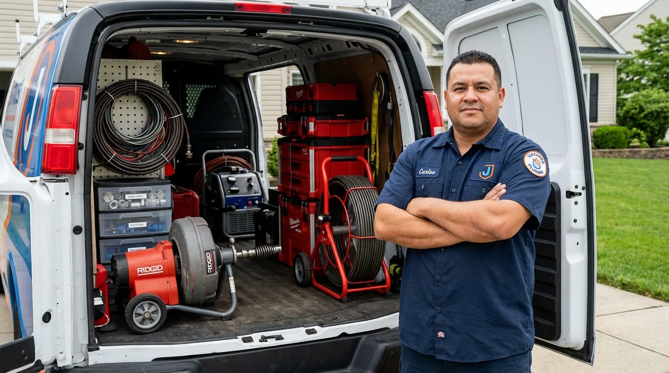 Professional drain cleaning equipment and Johns Plumbing LLC plumber in Yorkshire