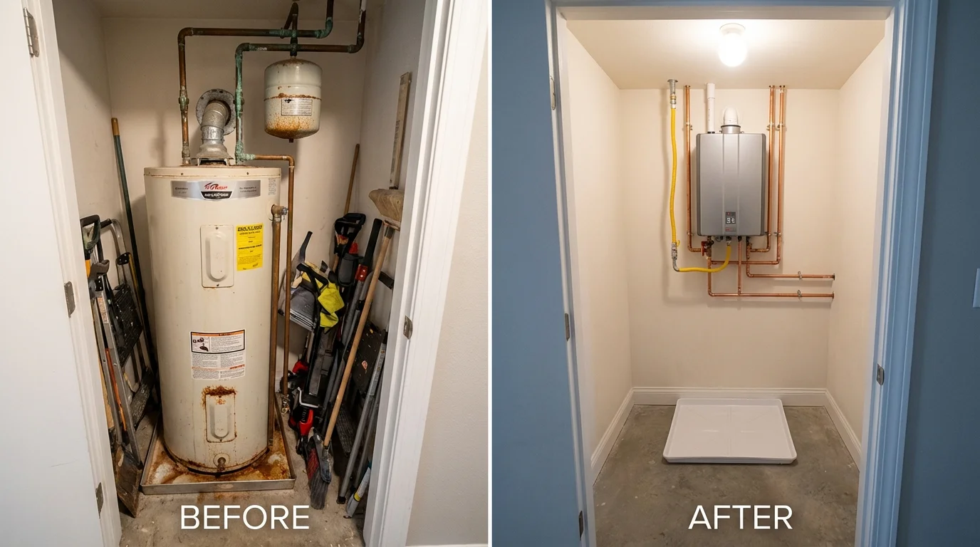 Tank water heater versus wall-mounted tankless unit comparison for Yorkshire, NY homeowners